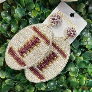 Beaded Football Earrings - Gold and Red